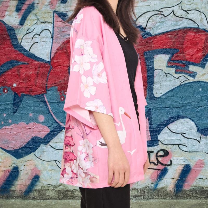 Veste Kimono Japonaise Rose