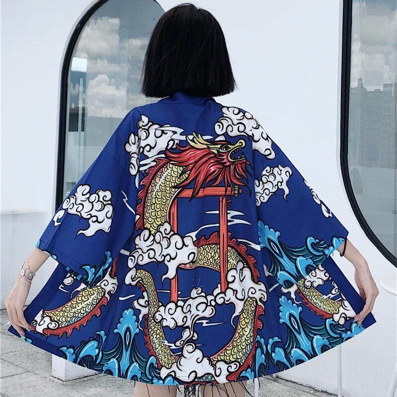 Veste Kimono Japonais Bleu Marine